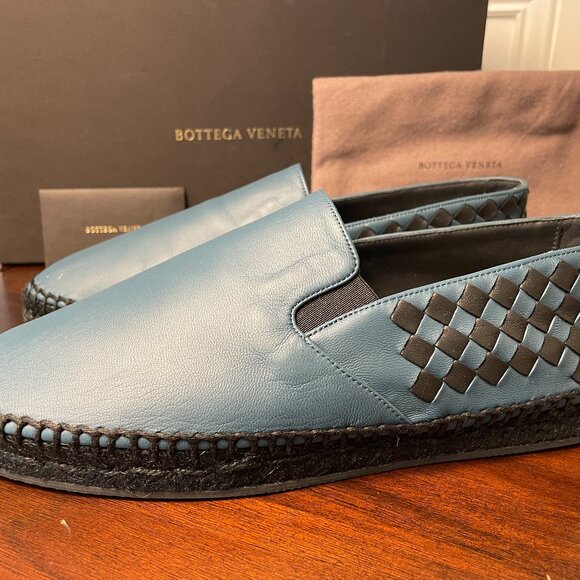 BOTTEGA VENETA Blue‎ Leather Intrecciato Espadrilles 407387 Size 39 (US 6)